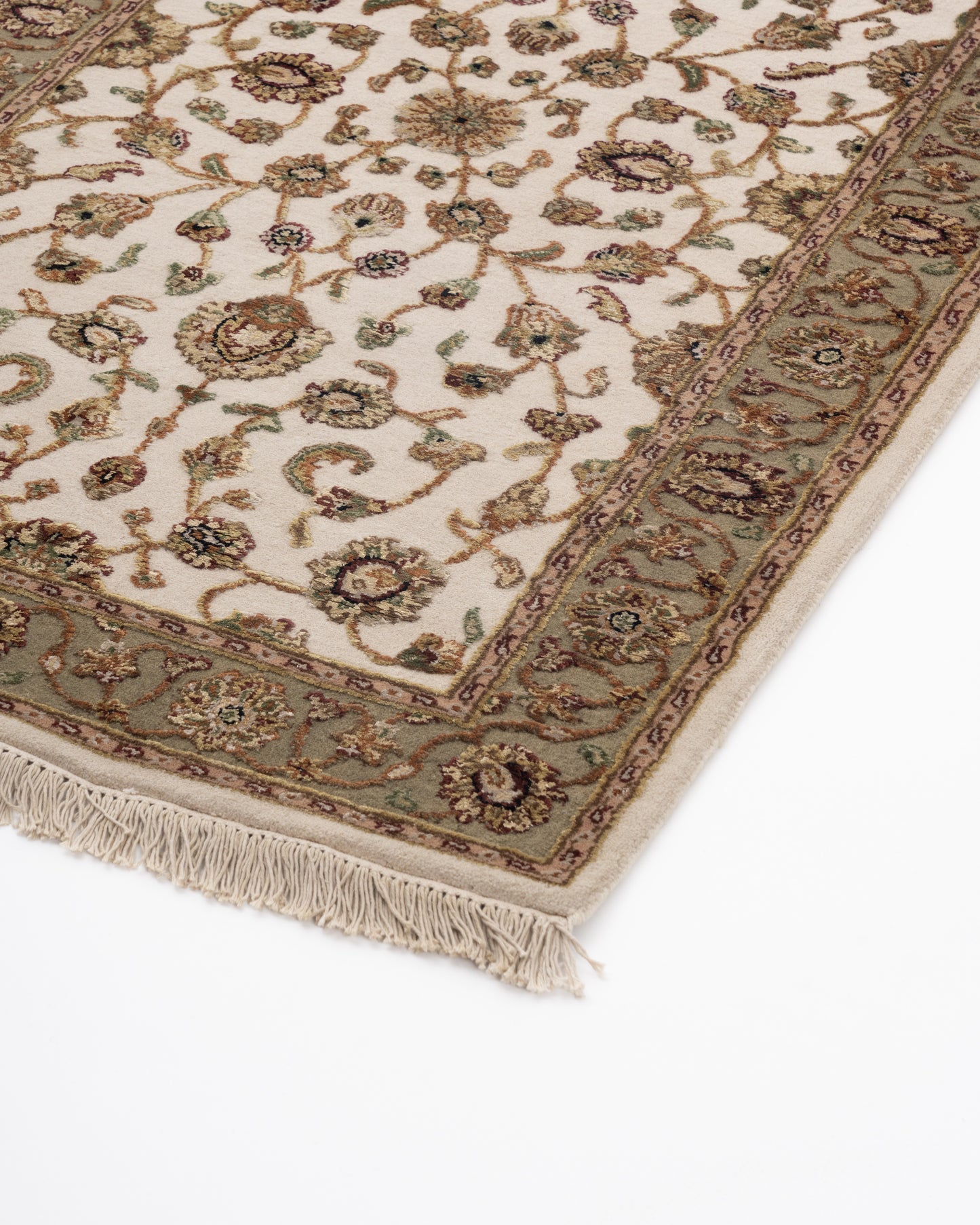 Kashan wool silk carpet - Ivory Green
