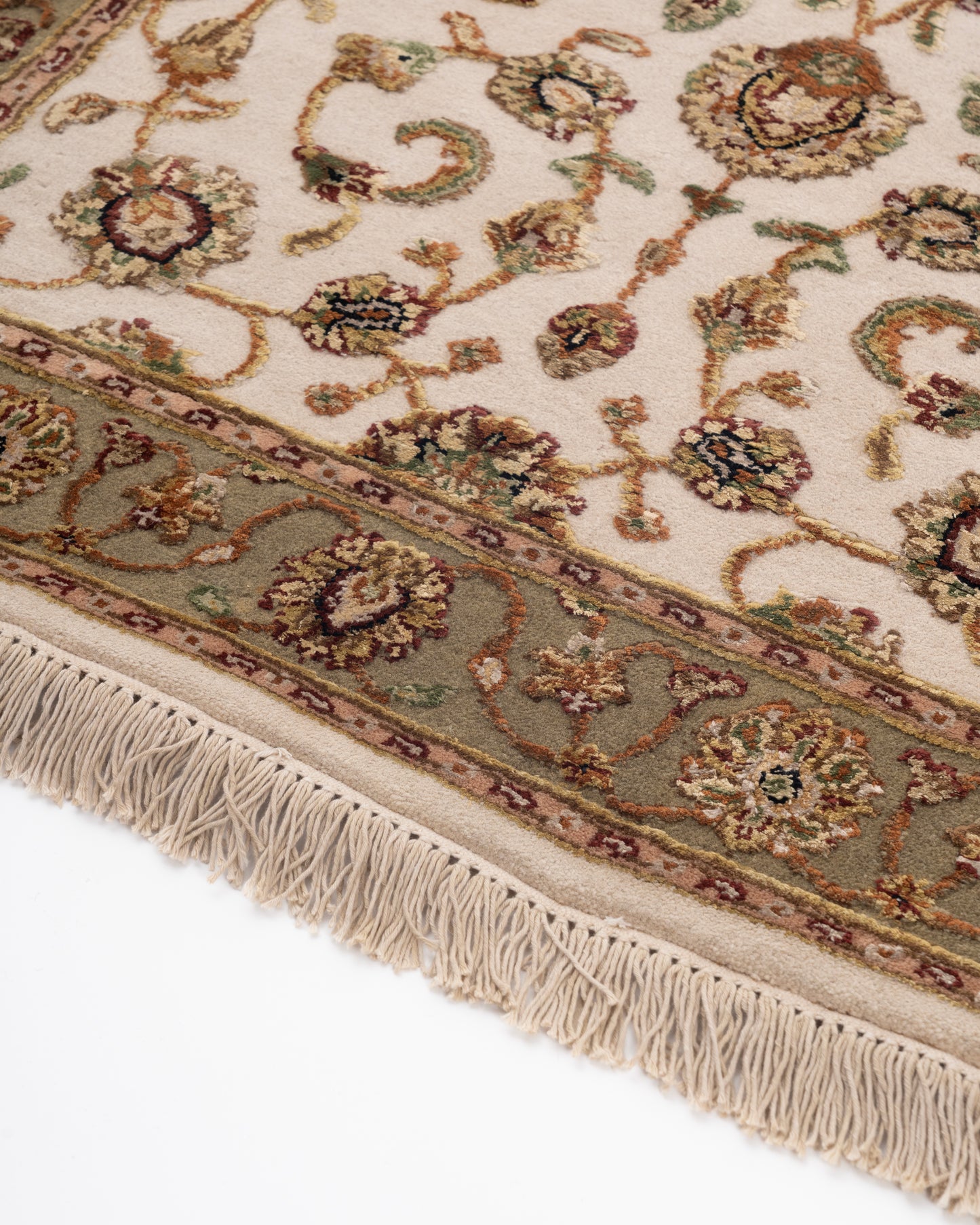 Kashan wool silk carpet - Ivory Green