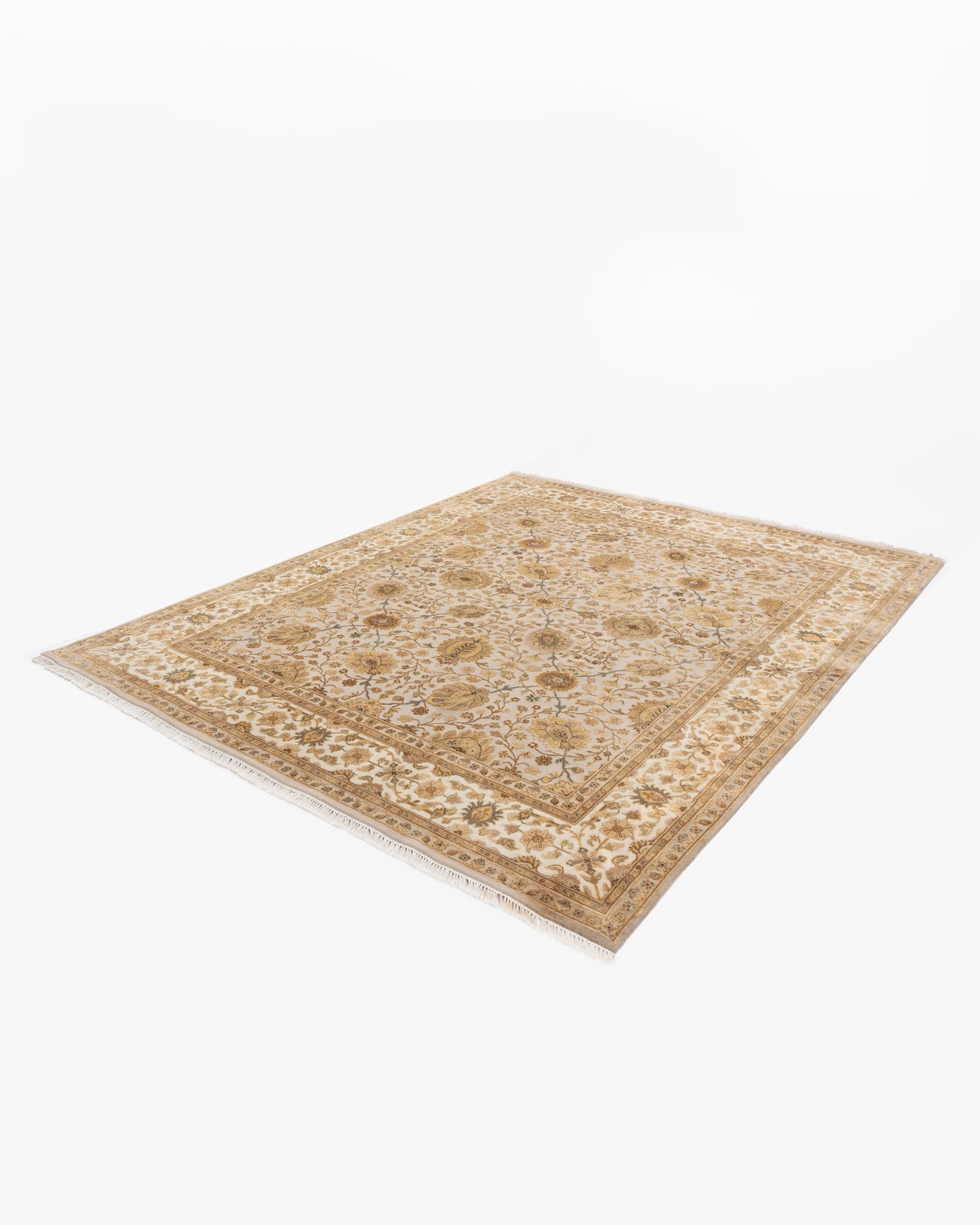 Regal elegance wool silk carpet - Blue Ivory