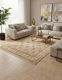 Regal elegance wool silk carpet - Blue Ivory