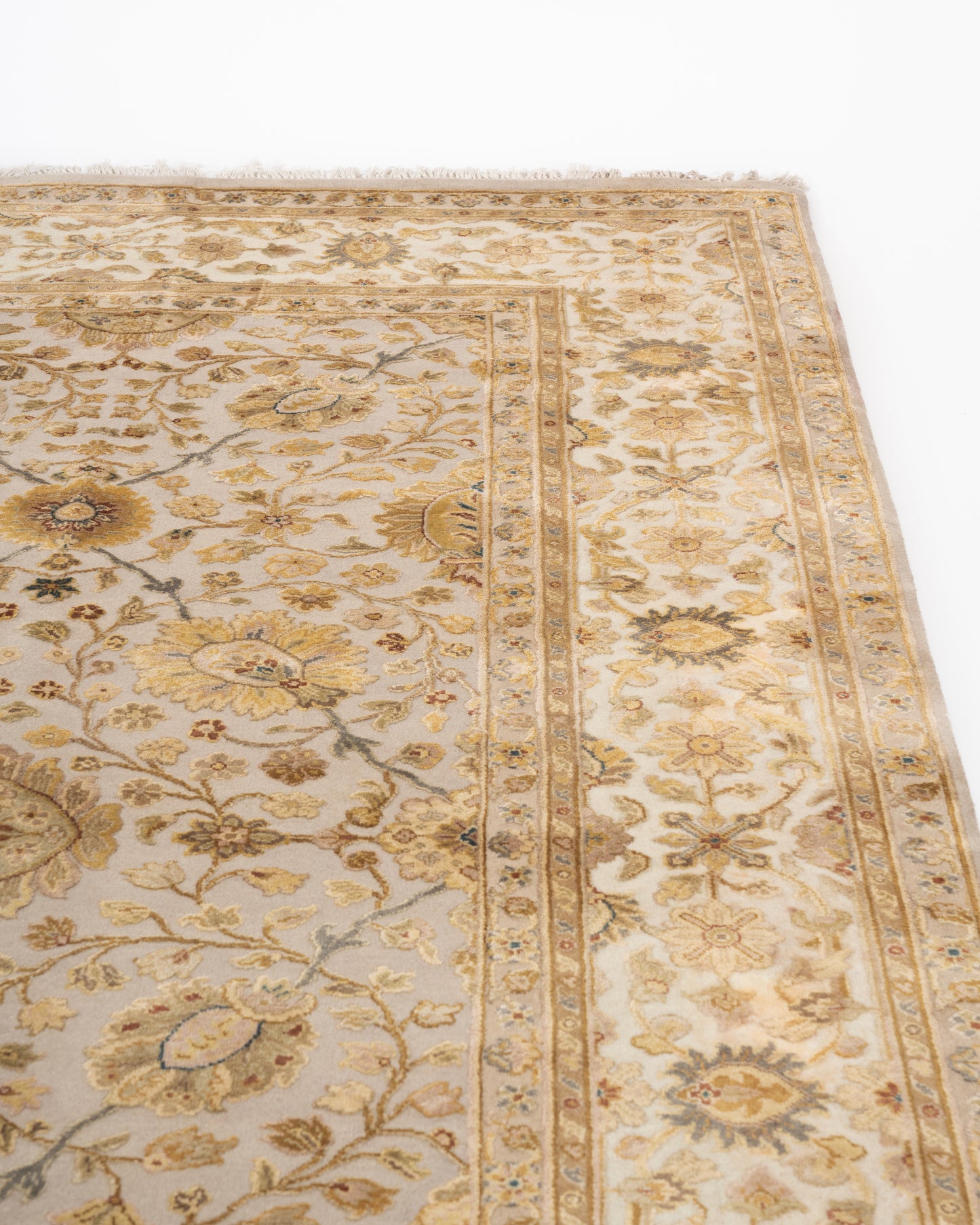 Regal elegance wool silk carpet - Blue Ivory