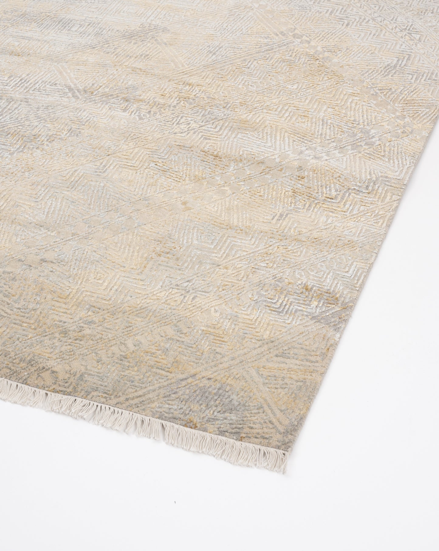 Abstract Modern Wool Silk Carpet - Grey Ivory