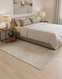 Abstract Modern Wool Silk Carpet - Grey Ivory