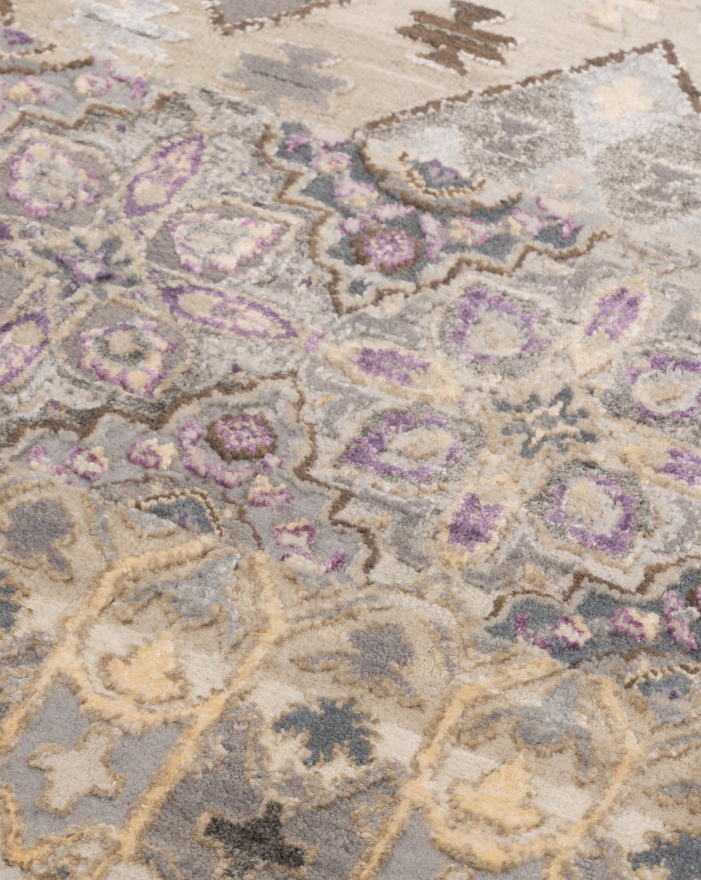 Abstract Modern Wool Silk Carpet - Purple Grey