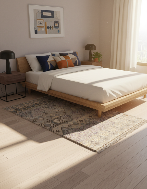 Abstract Modern Wool Silk Carpet - Purple Grey