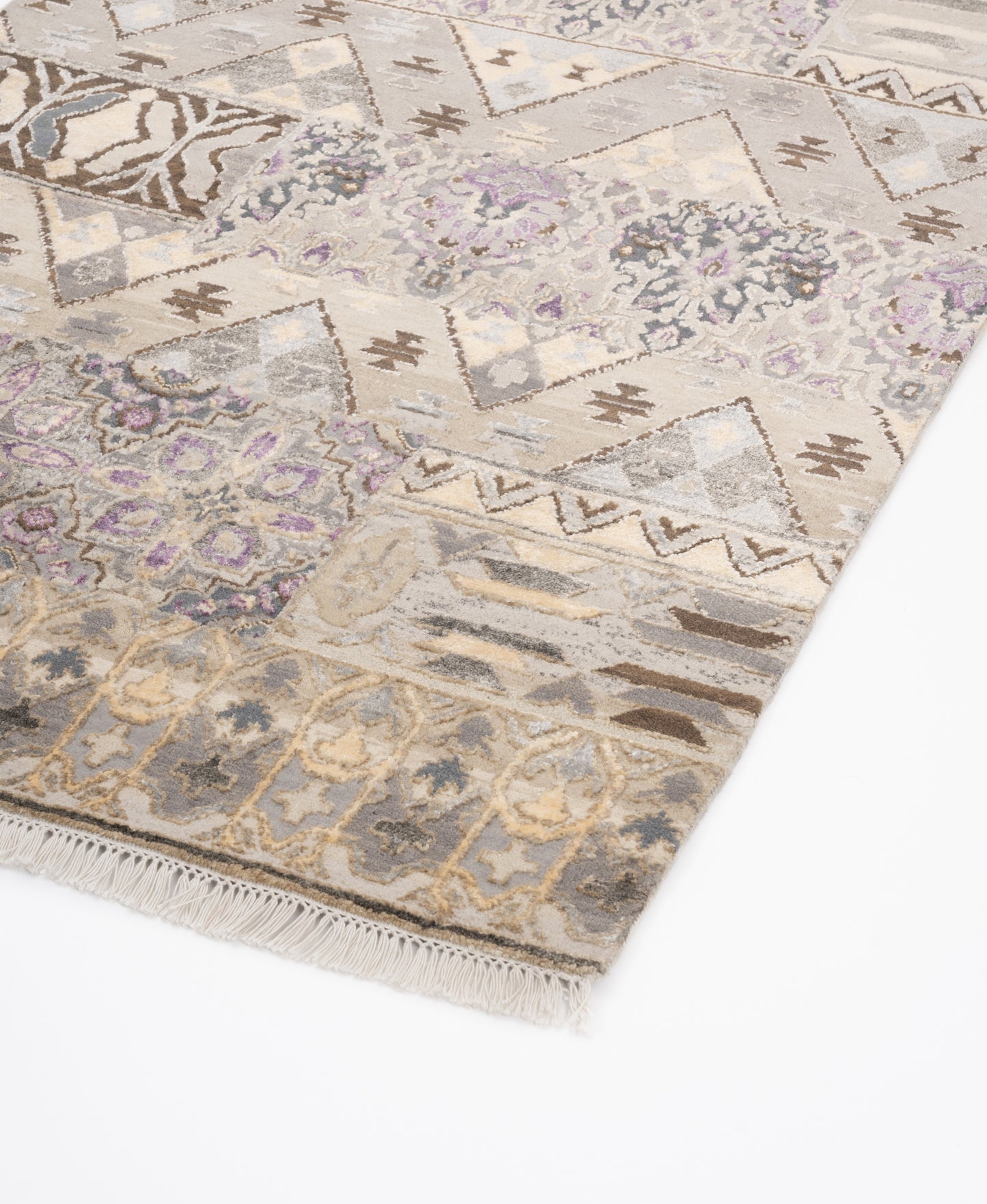 Abstract Modern Wool Silk Carpet - Purple Grey