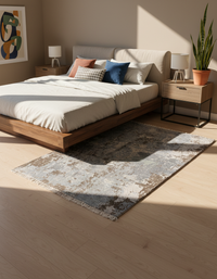 Abstract Modern Wool Silk Carpet - Grey Beige