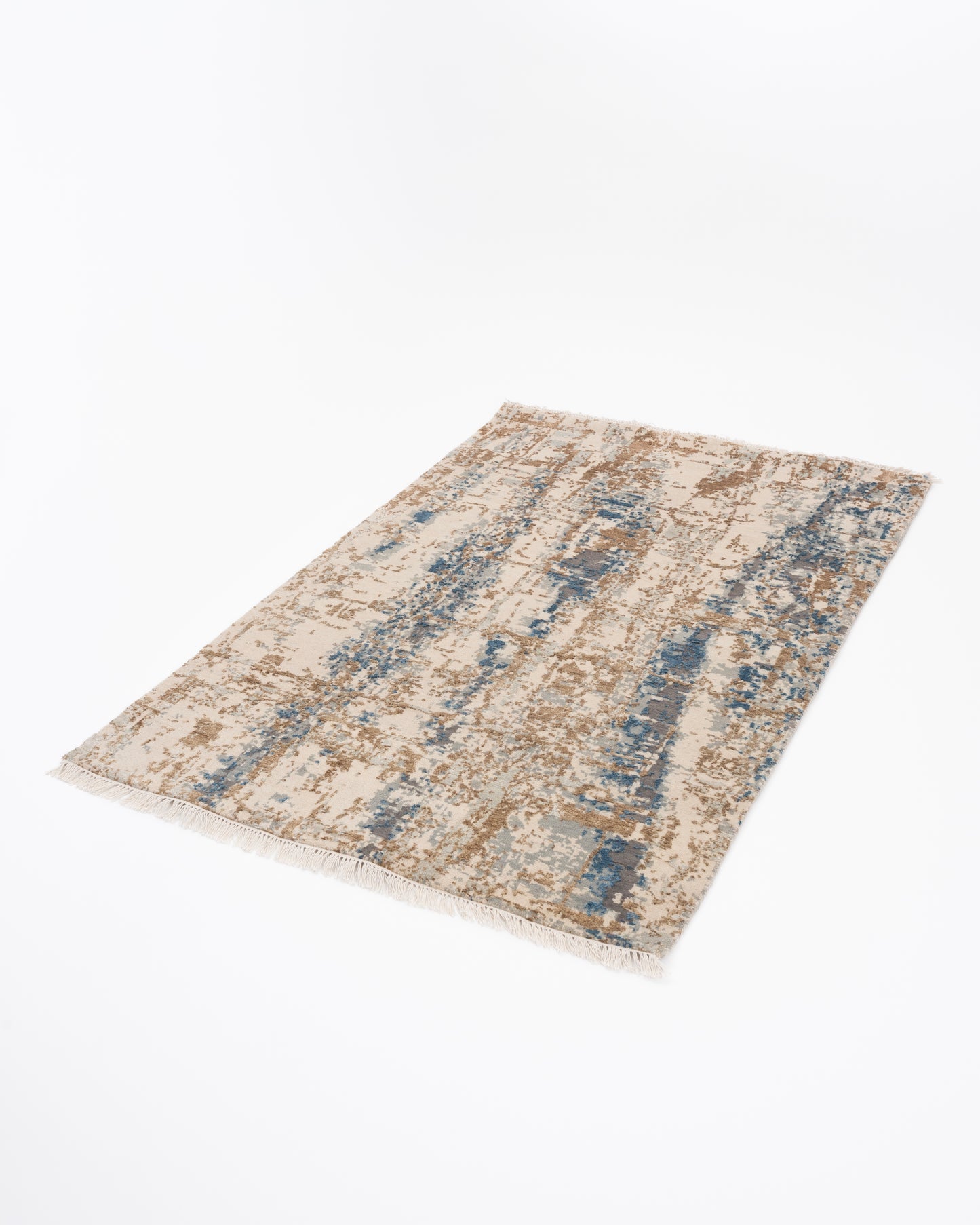Abstract Modern Wool Silk Carpet - Brown Beige