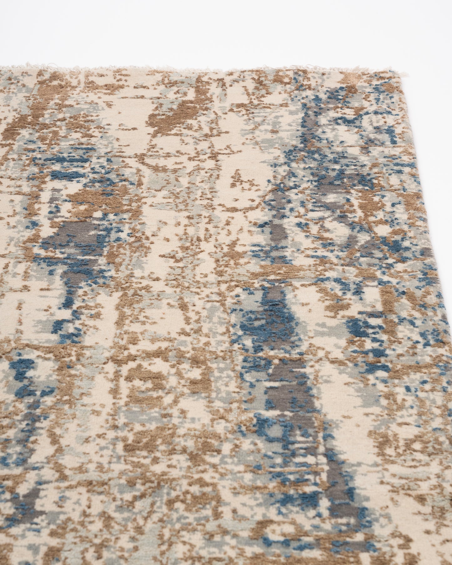Abstract Modern Wool Silk Carpet - Brown Beige