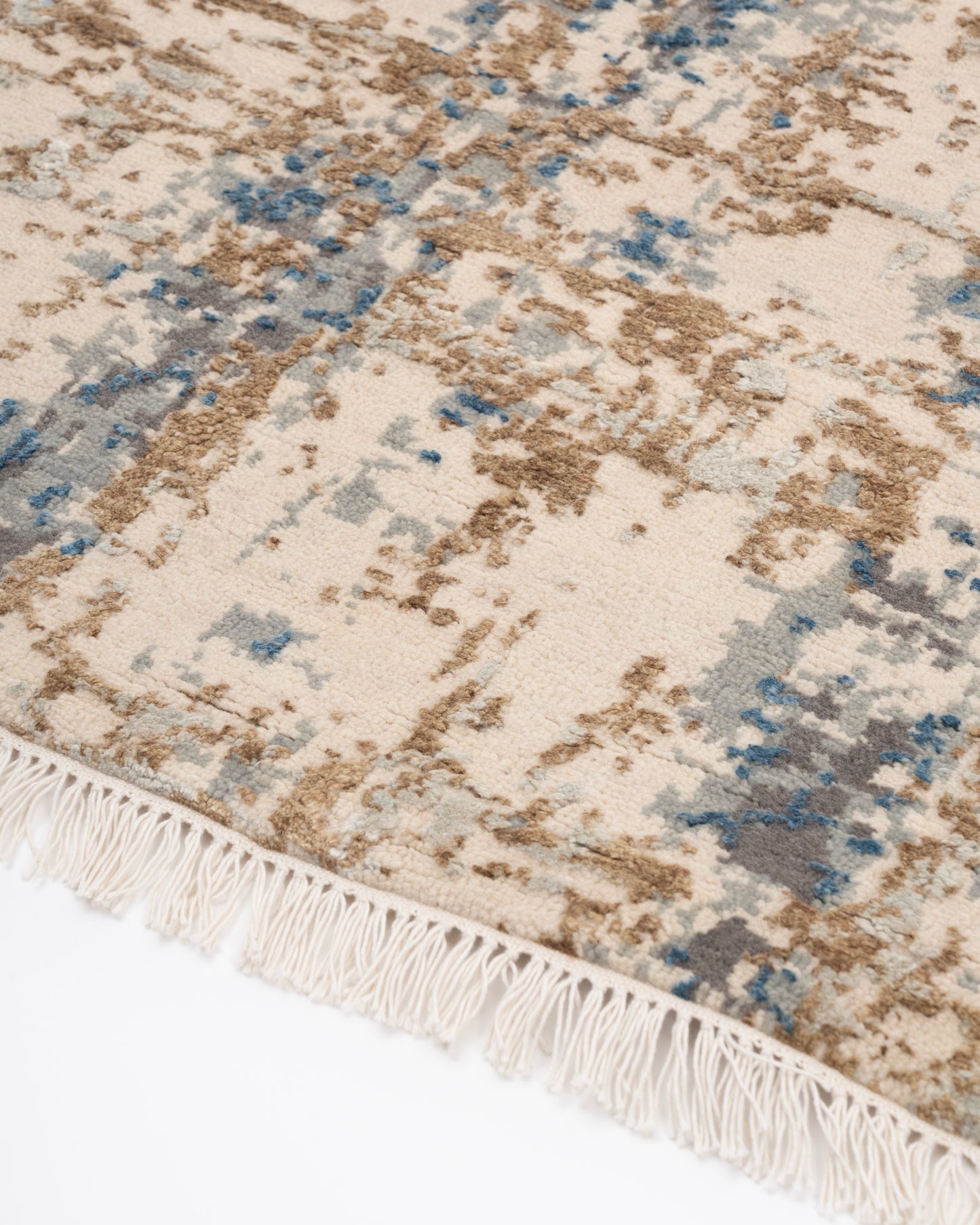 Abstract Modern Wool Silk Carpet - Brown Beige