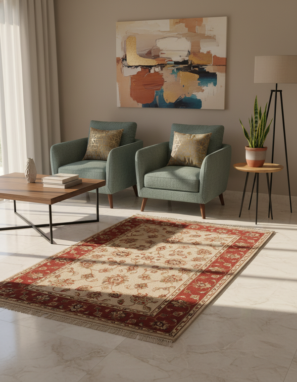 Classic Luxury Hand Knotted Wool Floral Border Carpet