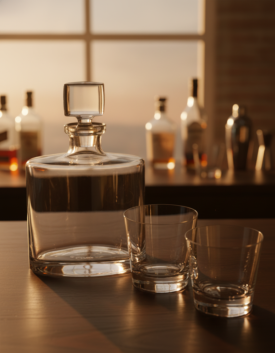 Square & Rocks Tumbler Set – Whisky Bottle & 2 Tumblers