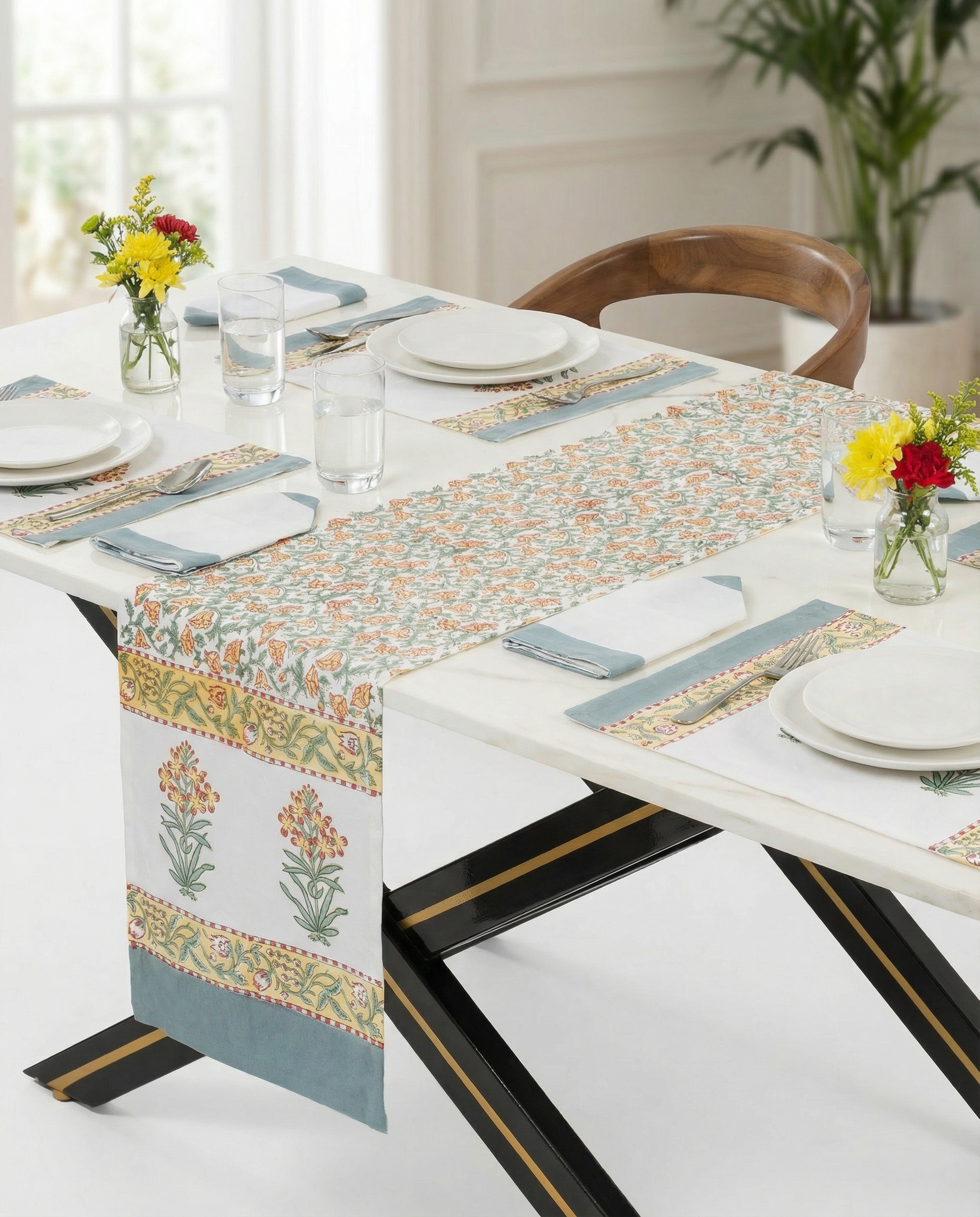 Titiksa 100% Premium Cotton Hand Block Print Table Runner Set
