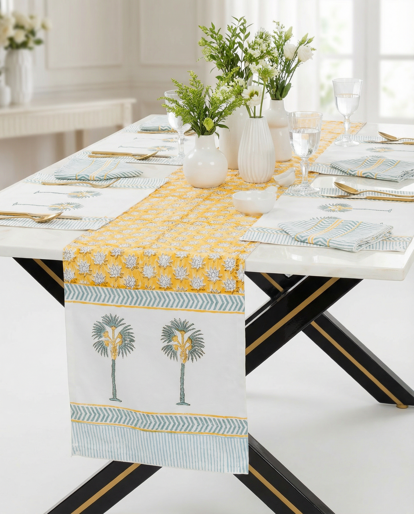 Titiksa 100% Premium Cotton Hand Block Print Table Runner Set
