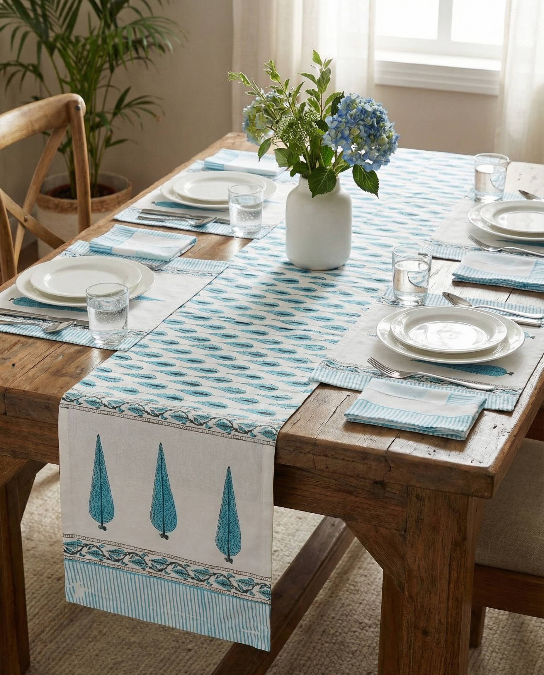Titiksa 100% Premium Cotton Hand Block Print Table Runner Set