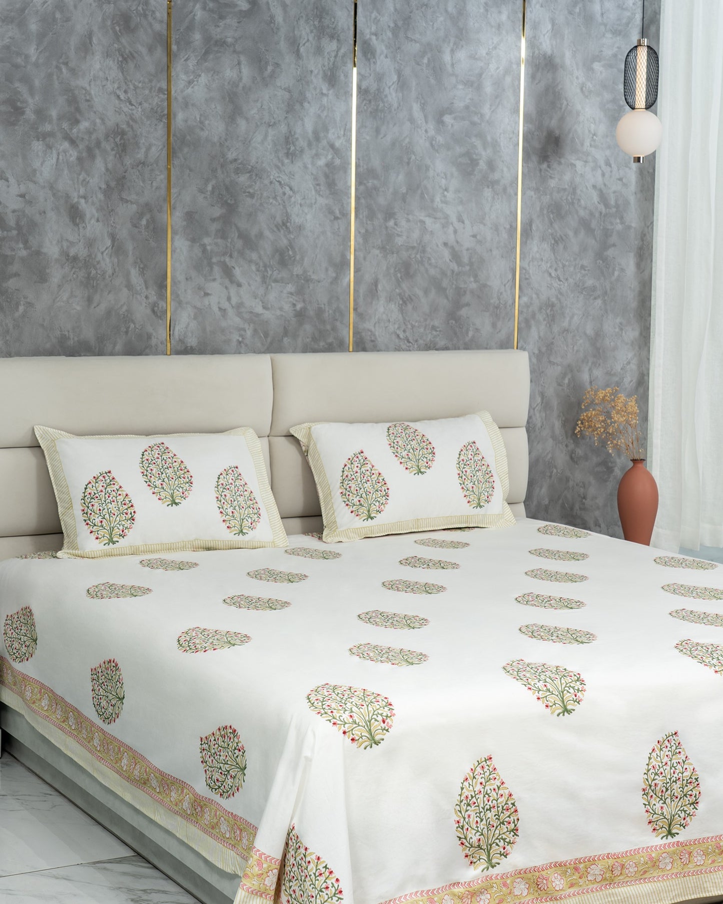 Emerald – Handblock Print Bed Sheet Set (D2)