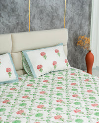 Emerald – Handblock Print Bed Sheet Set (D3)