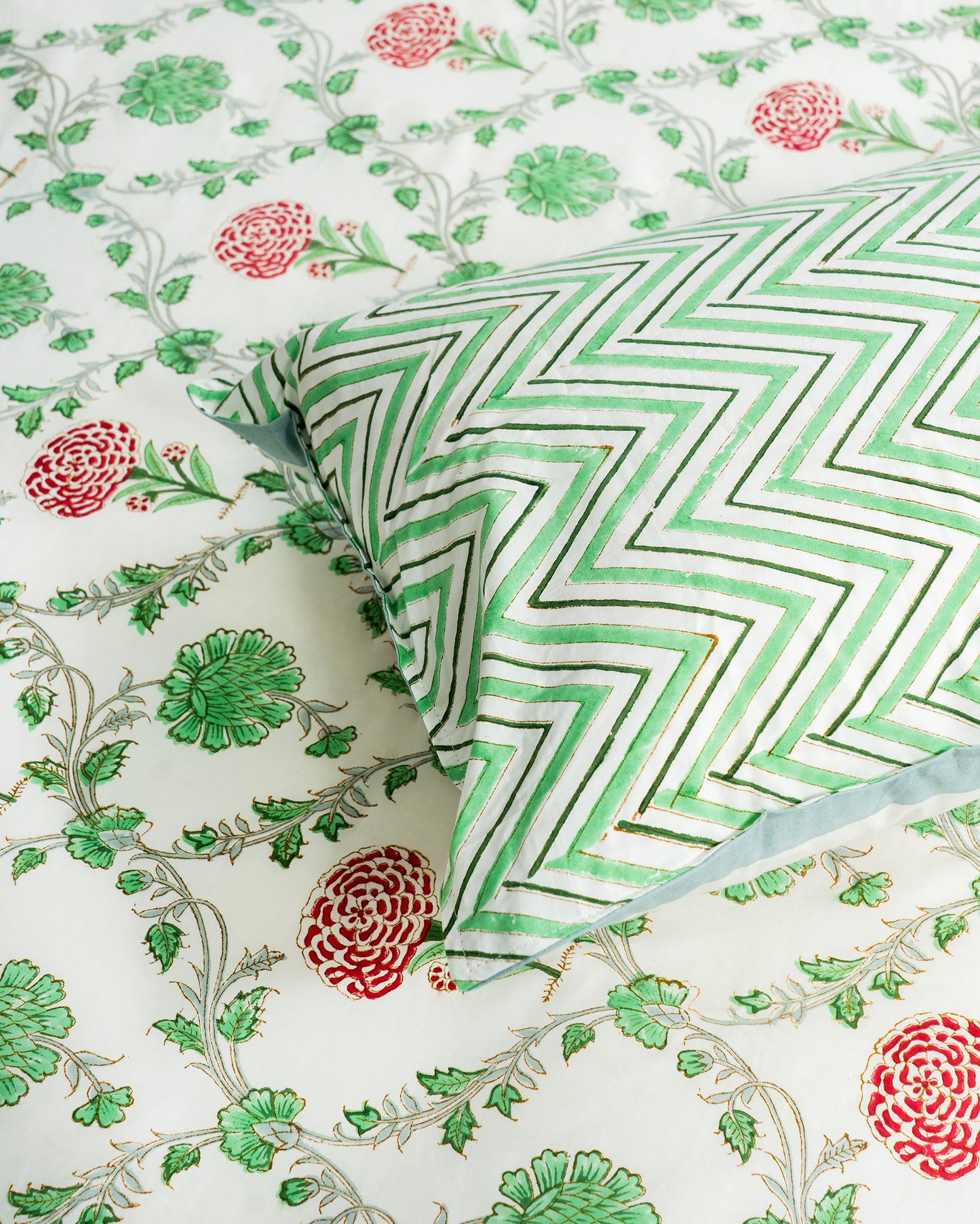 Emerald – Handblock Print Bed Sheet Set (D3)