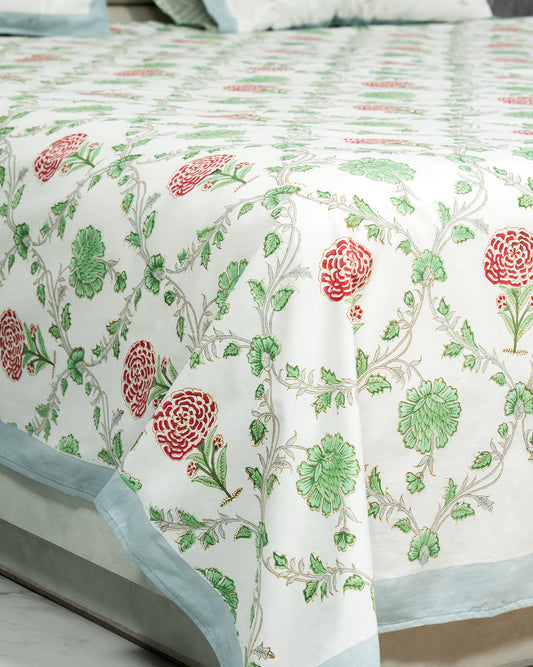 Emerald - Marigold Hand Block Print 100% Cotton Bedsheet Set