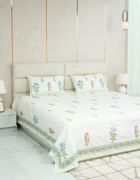 Emerald – Handblock Print Bed Sheet Set (D4)