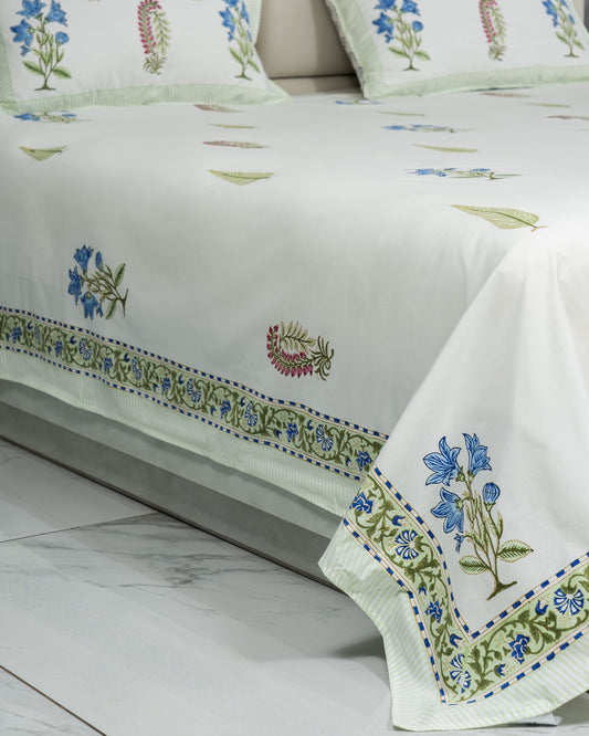 Emerald - Floral Hand Block Print 100% Cotton Bedsheet Set