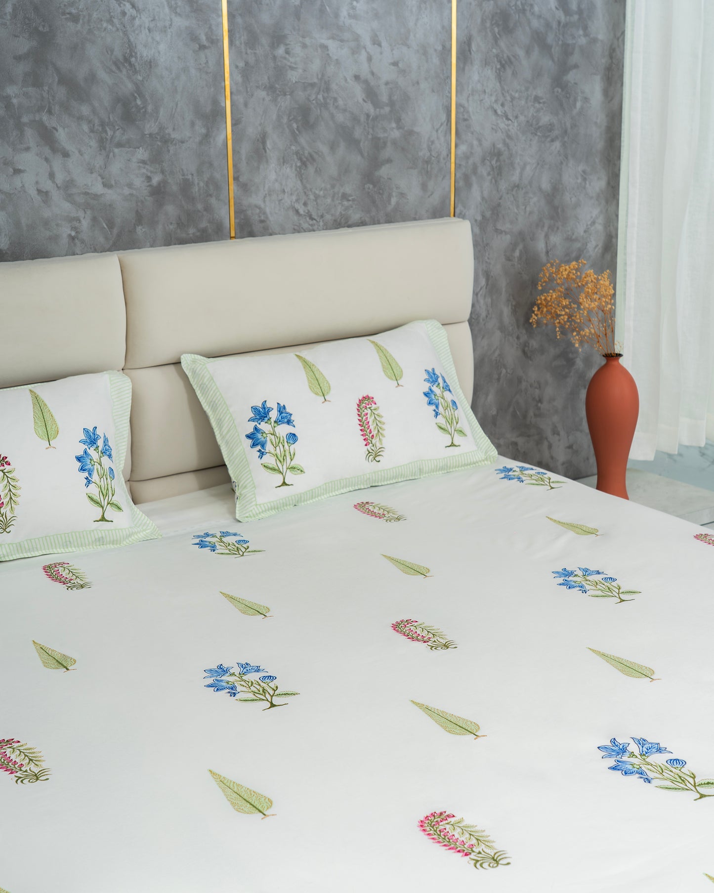 Emerald – Handblock Print Bed Sheet Set (D4)