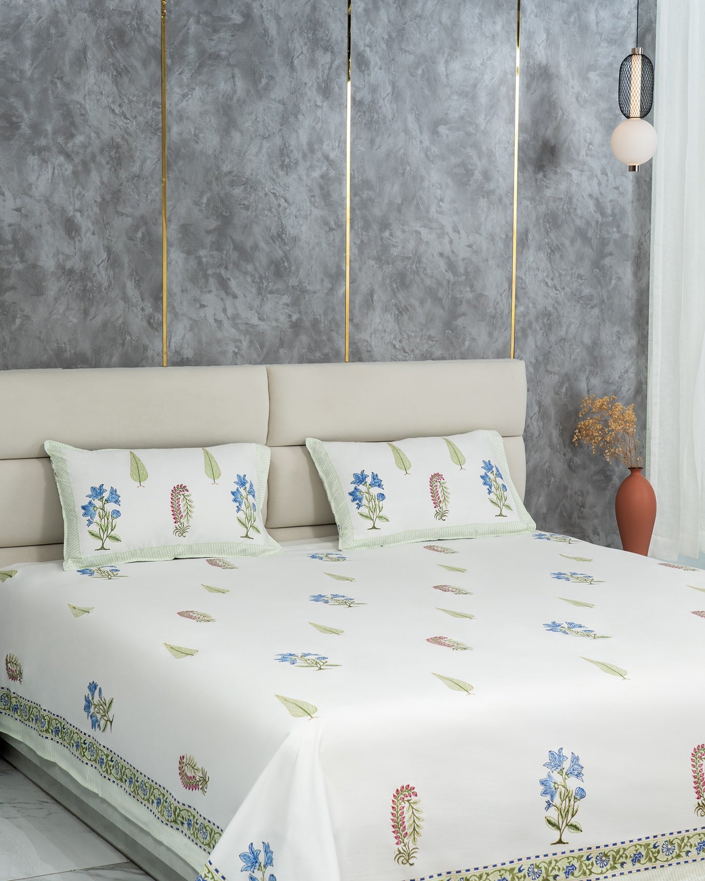 Emerald – Handblock Print Bed Sheet Set (D4)