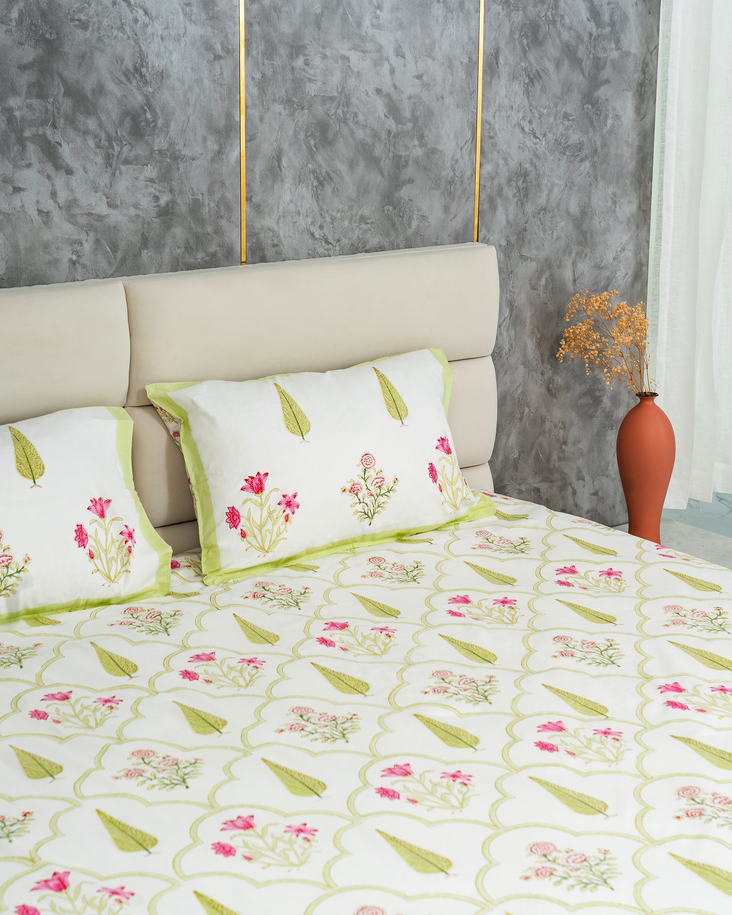 Emerald – Handblock Print Bed Sheet Set (D6)