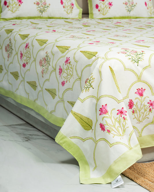 Emerald - Floral Jaal Hand Block Print 100% Cotton Bedsheet Set