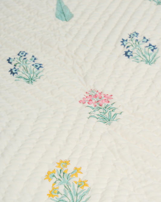 Atha 100% Premium Mulmul Cotton Hand Made & Hand Block Print Throw/Baby Quilt