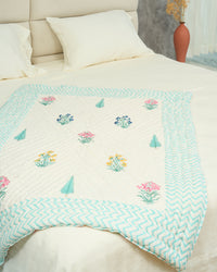 Atha 100% Premium Mulmul Cotton Hand Made & Hand Block Print Throw/Baby Quilt