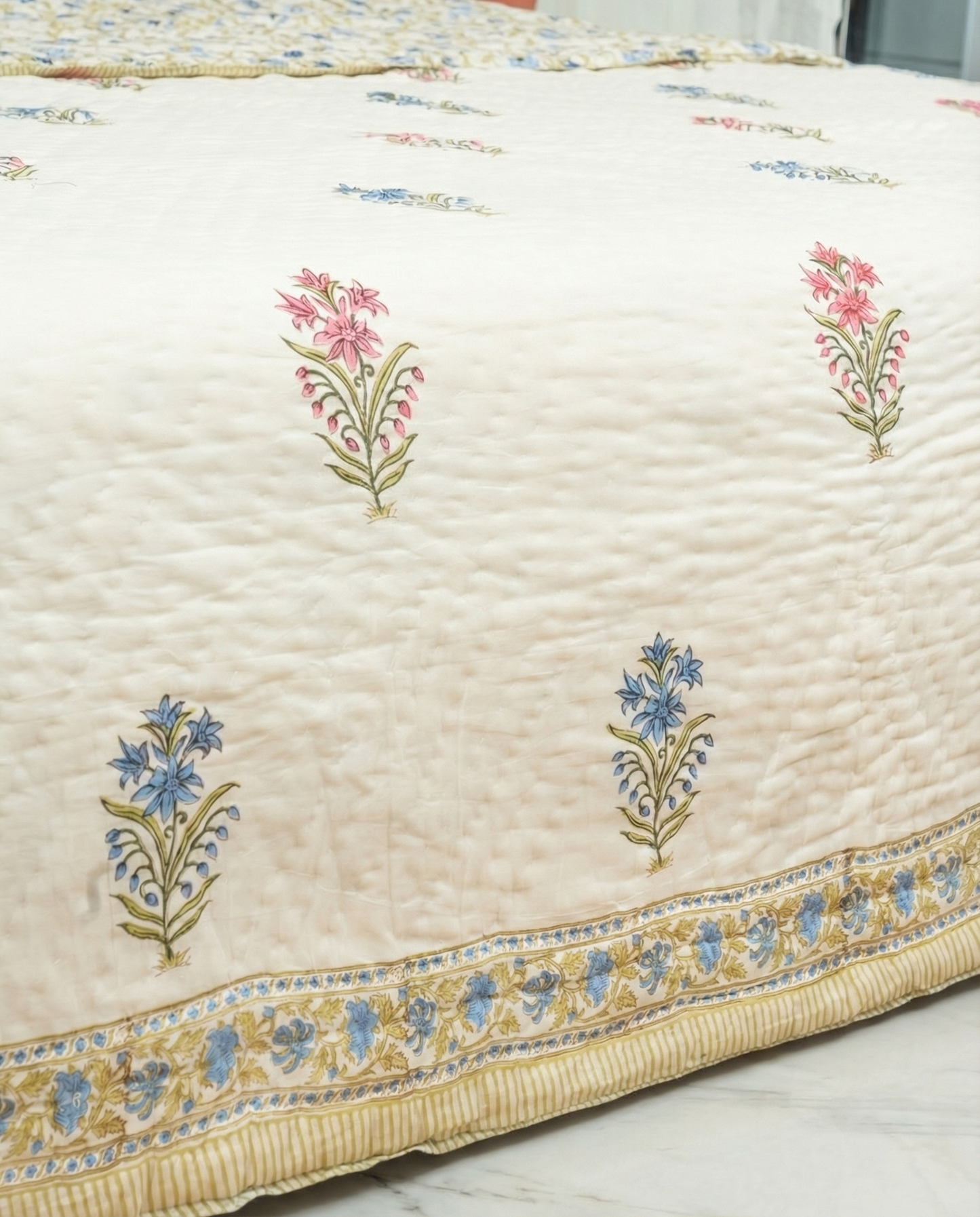 Saanjh 100% Premium Mulmul Cotton Hand Made & Hand Block Print Quilt - King