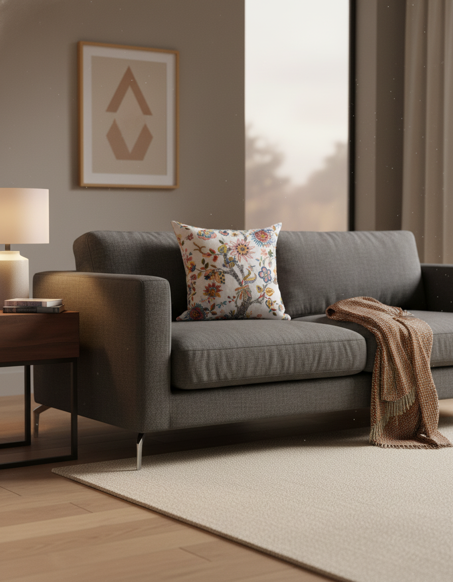 Hand-Embroidered Botanical Cushion - Floriate 101