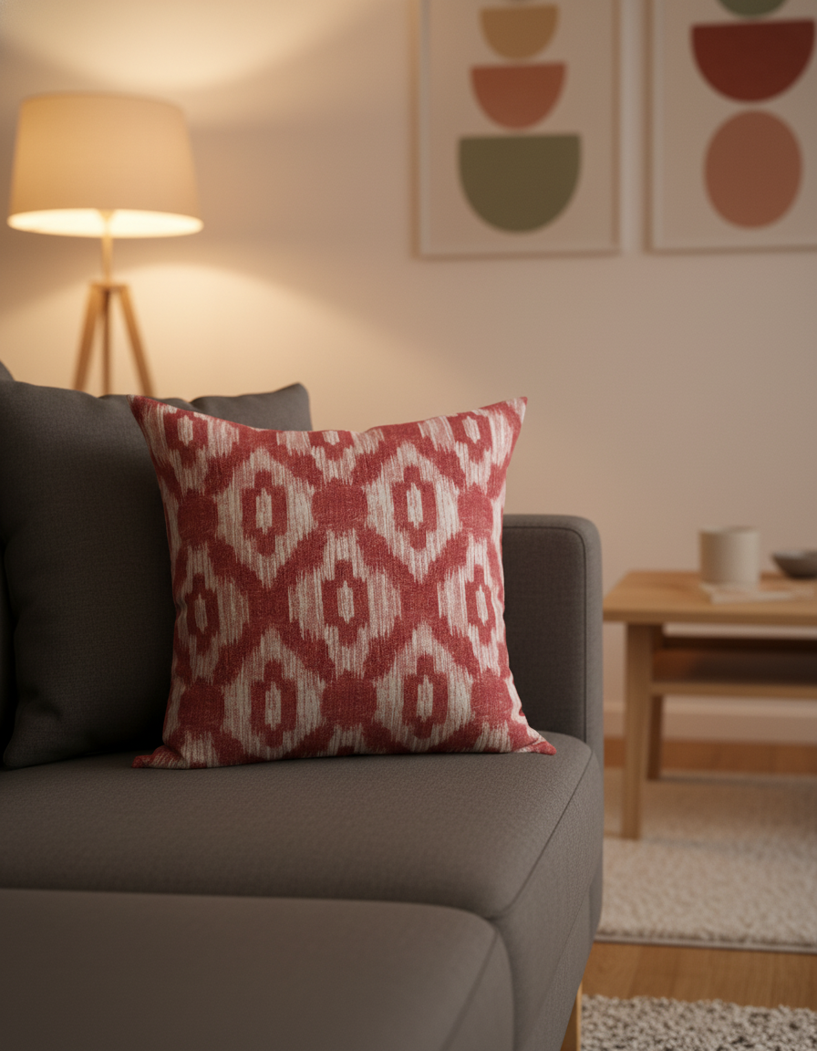 Ikat-Style Geometric Cushion - Potter 4100 Cherry 304