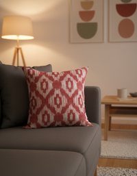 Ikat-Style Geometric Cushion - Potter 4100 Cherry 304