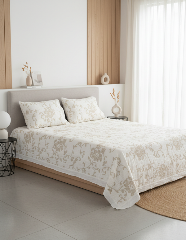 Linen Jardin 100% Flax Linen Embroidery Bed Cover Set